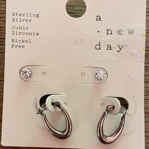 Earrings A New Day Target 2 Pair Silver Hoop & Cubic Zirconia